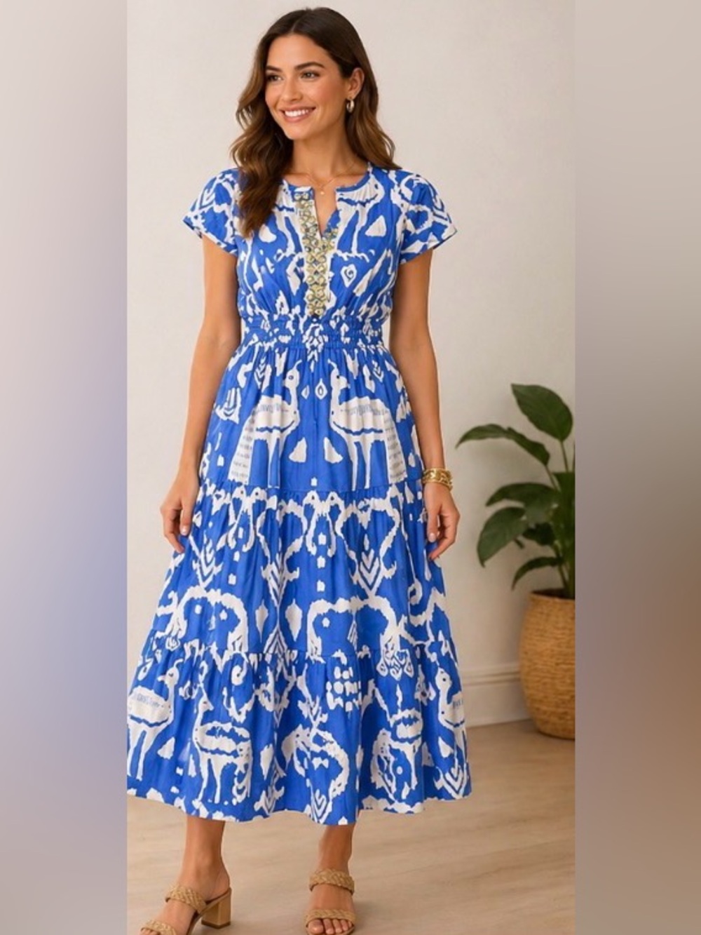 Sheridan French Eloise Midi Dress in Blue Peacock Size XS NWT